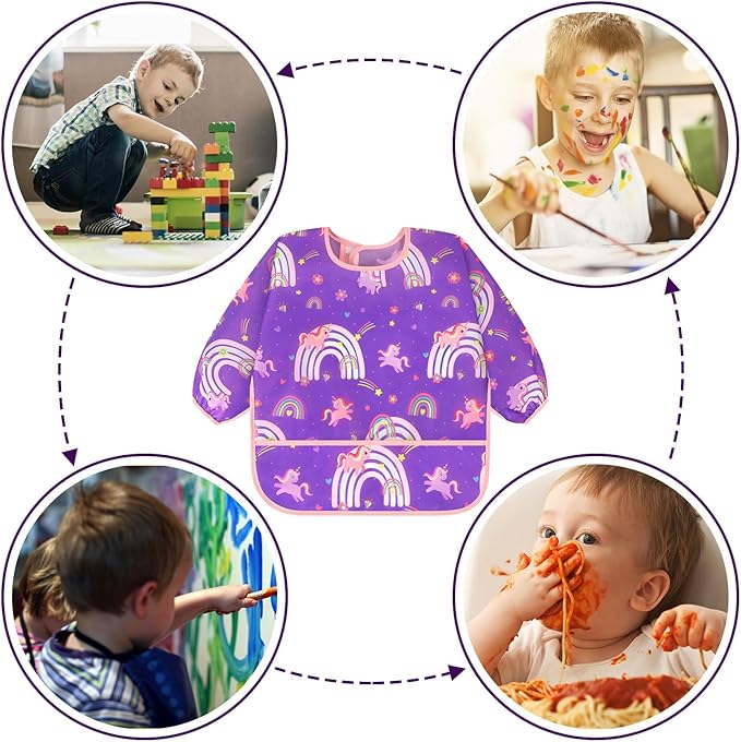 Accmor 5 Pack Long Sleeve Bibs, Baby Smock Waterproof Sleeved Bib Smock for Baby Toddler 6-36 Months