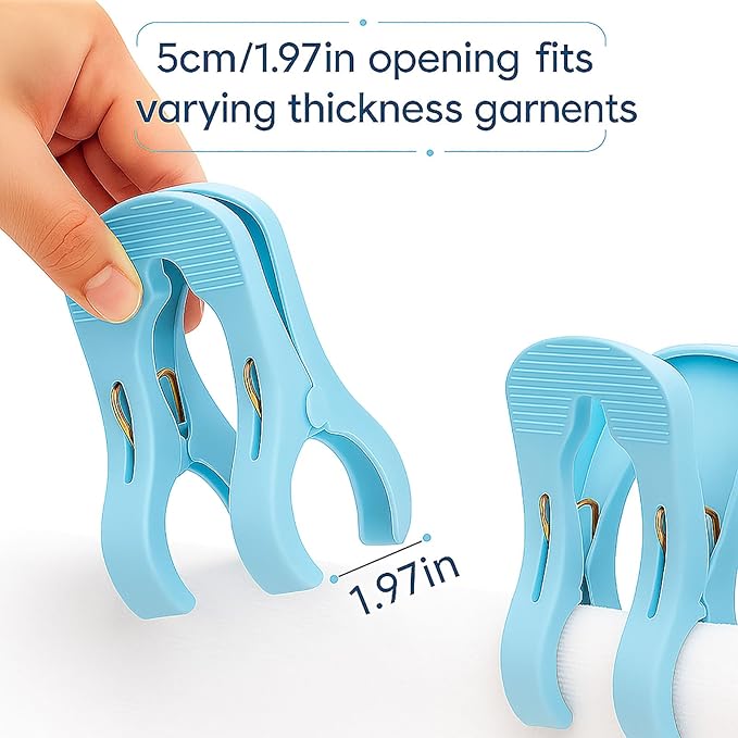 2/3 / 6 Pack Heavy Duty Cruise Towel Clips – Large Beach Chair Clips with 5cm Wide Jaw, Strong Spring Grip & Textured Anti-Slip Teeth for Cruise Ship, RV, Pool, Balcony (Blue,Small*2pcs)