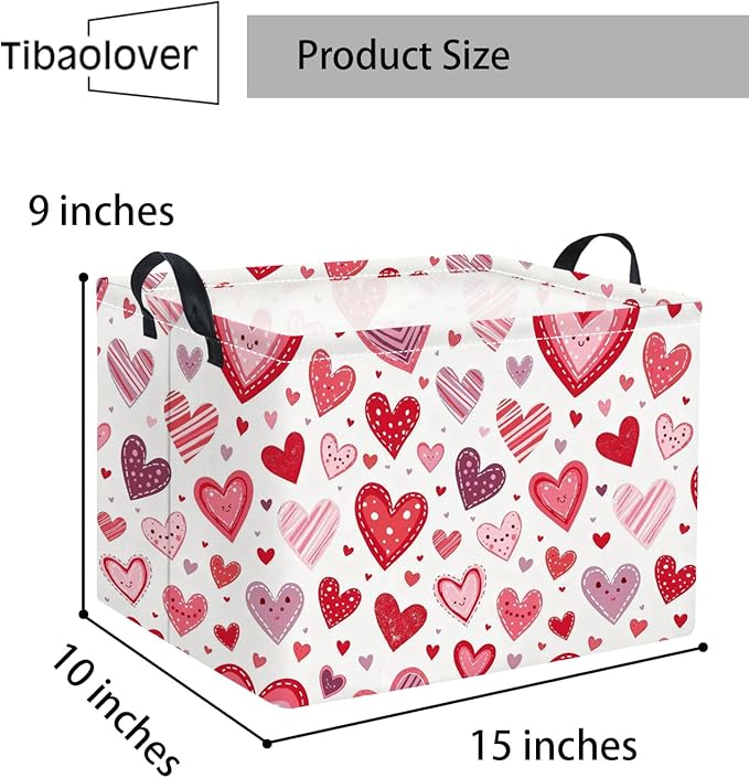 TIBAOLOVER Rectangular Valentines Basket for Women Girls Storage Bin Organizer Box Shelf Room Decor(Smile Heart)