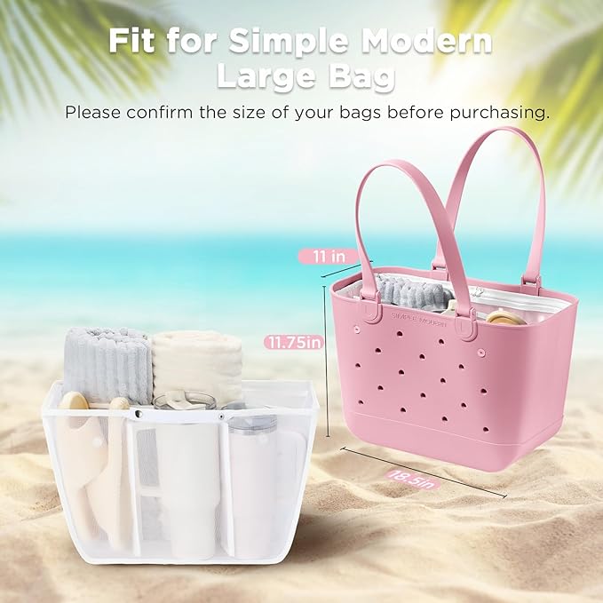 OUTXE Beach Bag Organizer Inserts Compatible with Large Simple Modern Bag Accessories, Lightweight Mesh Insert Divider Pouch for L Simple Modern Bag, Fits Travel, Pool, Boat, Sports