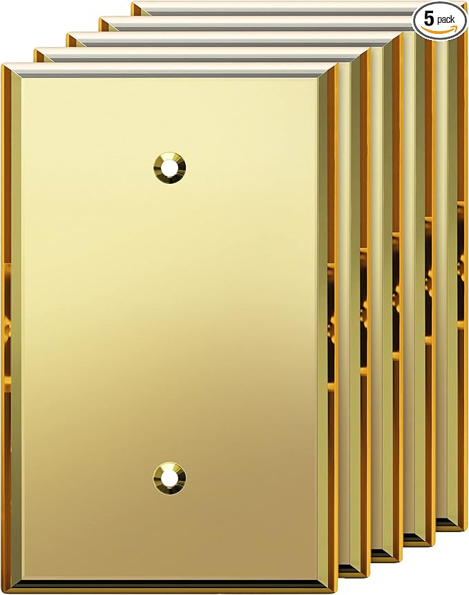 LIDER Reflective Acrylic Blank Device Wall Plate, Mirrored Cover Plate, Plexiglass Wall Plate, Acrylic Glass, Oversized 1-Gang 5.25" x 3.44", LWP-01O-AGD5P, Gold, 5 Pack
