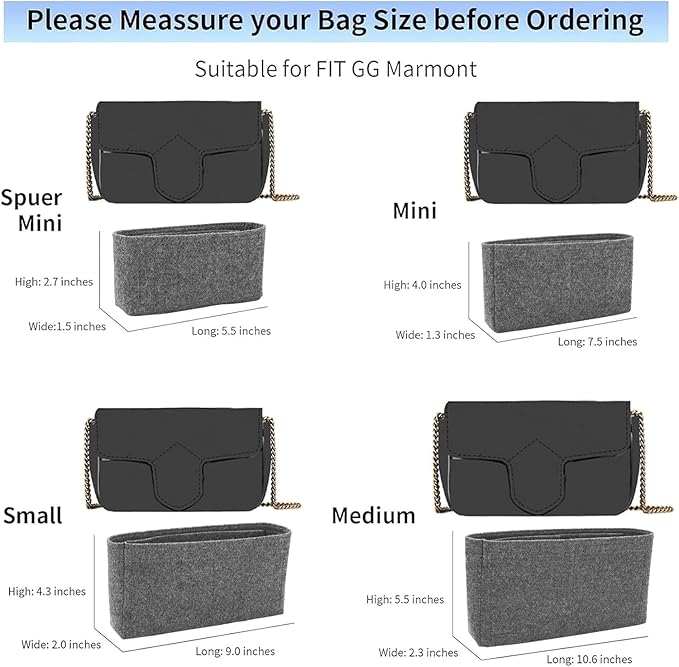 LOUKAYCCI Felt Insert Purse Organizer with Zipper fit GG Marmont Matelasse Shoulder Bag, Organizer Handbag Tote Liner Pouch for Women Inner Bladder Bag Storage Bag (Medium, Grey), GG2-Grey-Medium