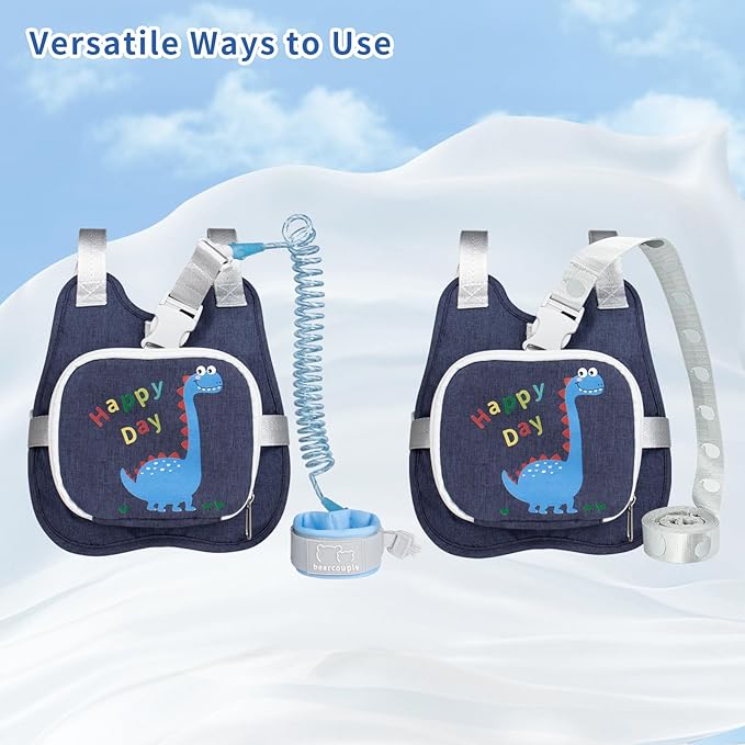 Toddler Harness Backpack Leash with Wrist Link | Cute Dinosaur Anti-Lost Walking Strap for Kids | Foldable & Adjustable Child Safety Belt for Boys & Girls