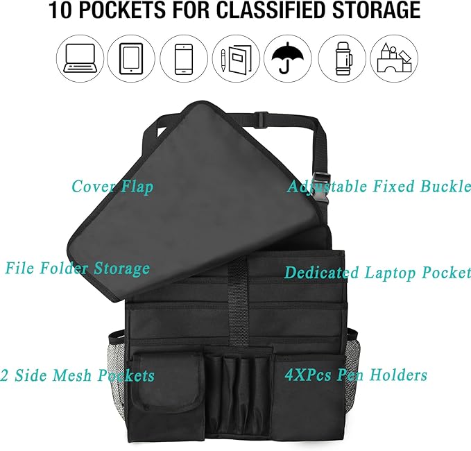 ECWKVN Car Seat Organizer with Tablet & Laptop Storage – Multipurpose Front & Backseat Organizer with Cup Holder, Adjustable Strap & Durable Buckles – Ideal for All Trucks,Suv,Vans