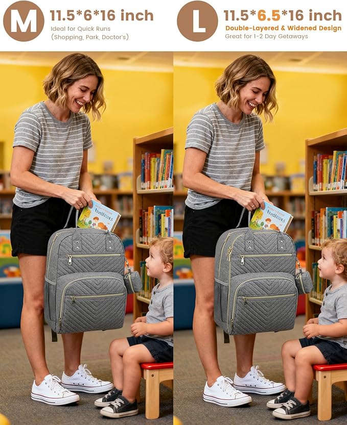 Pritent Diaper Bag Backpack,Baby Essentials Diapers Bag with Pacifier Case,Multipurpose Stylish Large Capacity Travel Backpack for Baby Girl/Boy(L-Grey)