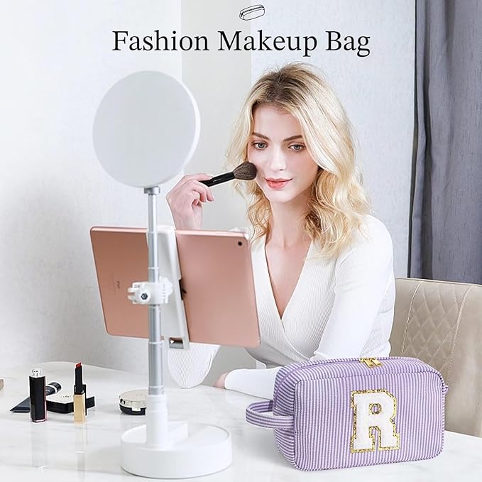 YOOLIFE Initial Cosmetic Bag for Women - Monogram Cute Makeup Bag Cosmetic Case Toiletry Pouch for Women Her Best Friend Sister Teacher, Personalized Birthday Gifts for Women, Purple P