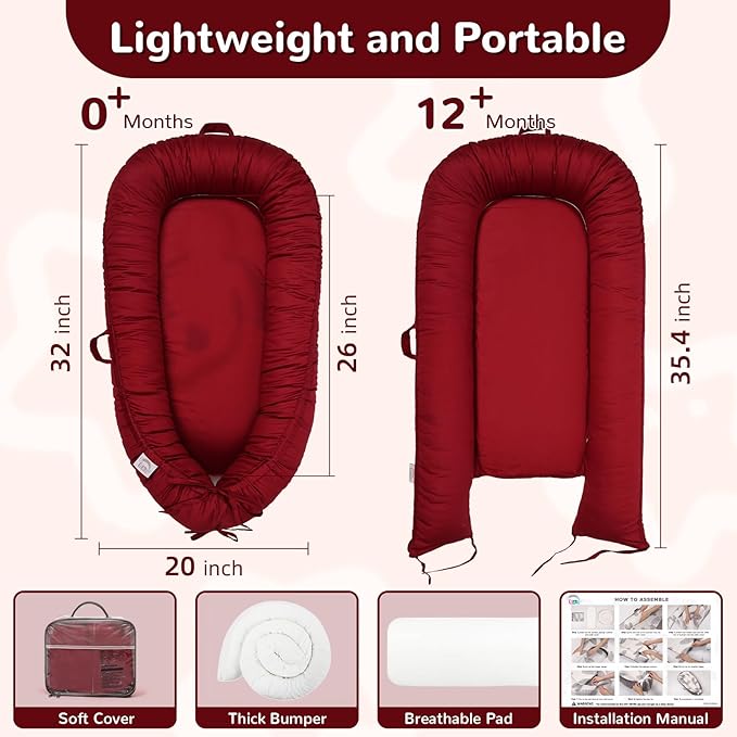 EAQ Baby Lounger, Infant Lounger for Newborn,Portable Baby Nest Cover Breathable & Soft, Newborn Essentials