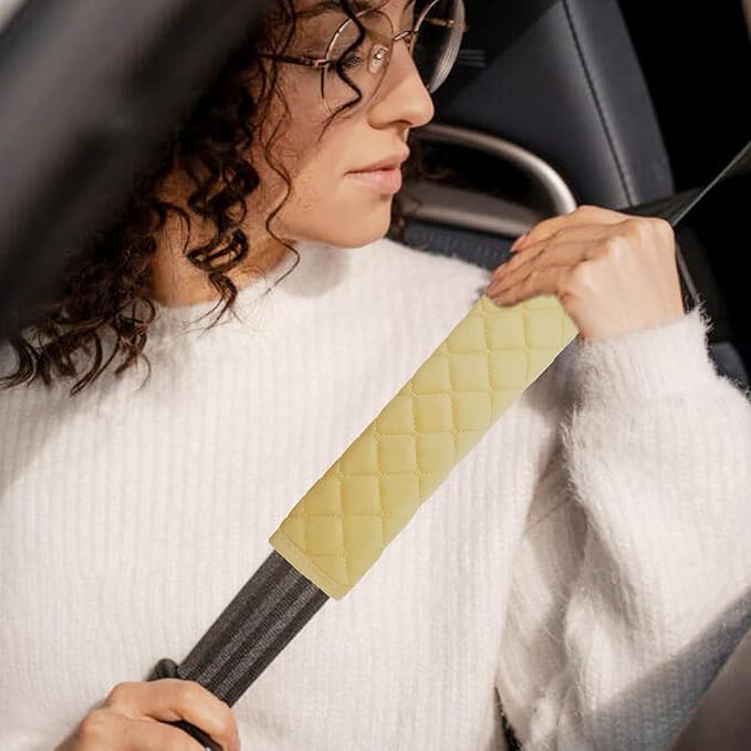 Car Seat Belt Cover Pad, 5 Pack, Seatbelt Covers for Car Accessories, Soft Material, Car Seat Strap Pads, Beige 10.63 inches, Universal Fit for All Vehicles, Comfort for neck shoulders (5-Beige)