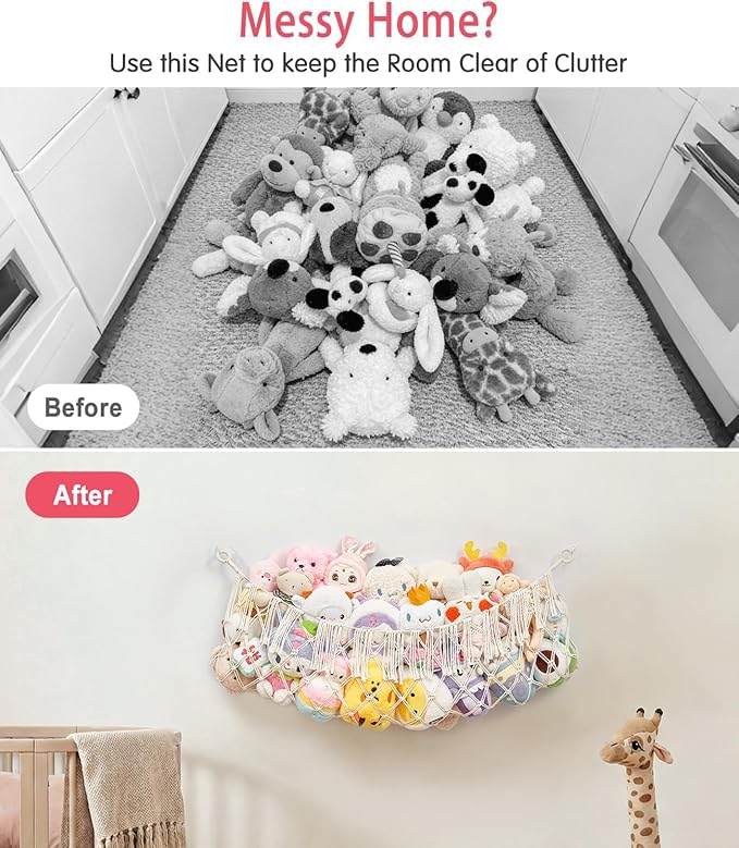 Stuffed Animal Net Hammock, Premium Cotton Hand-knitted plush hammock, Save space Eliminate Clutter Boho Stuffed Animal Storage for Nursery, Bedroom Decor, playrooms