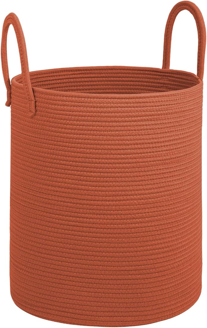 Cotton Rope Laundry Basket, Large Capacity Storage Bin with Handles, Large Blanket Basket for Living Room, Ribbed Texture (Brick Red, XX Large 100L)