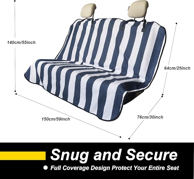 LoyaGour Back Seat Cover for Car Trucks Van SUV,Waterproof Rear Bench Towel Seat Covers for Dogs and Kids,Automotive Backseat Protector (Blue Stripe)