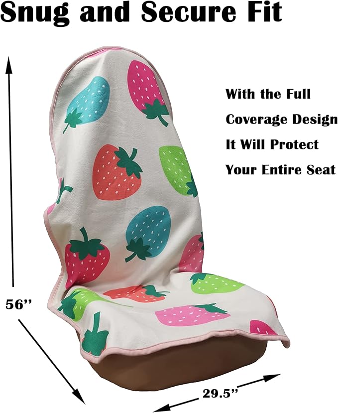 LoyaGour Car Seat Cover Protector Front Seats,for Gym Workout,Running,Swimming,Beach and Hiking,Waterproof Sweat Towel Bucket Seat Covers for Cars SUV Trucks (Strawberry, 1Pcs)