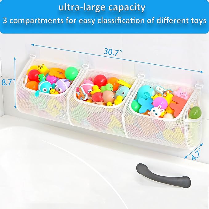 KPH Extra Large Bath Toy Storage Bag, Perfect for organizing Bath Toys efficiently, Features a Quick-Dry mesh That avoids Pooling Water, Ideal for All Baby Bathtub Toys