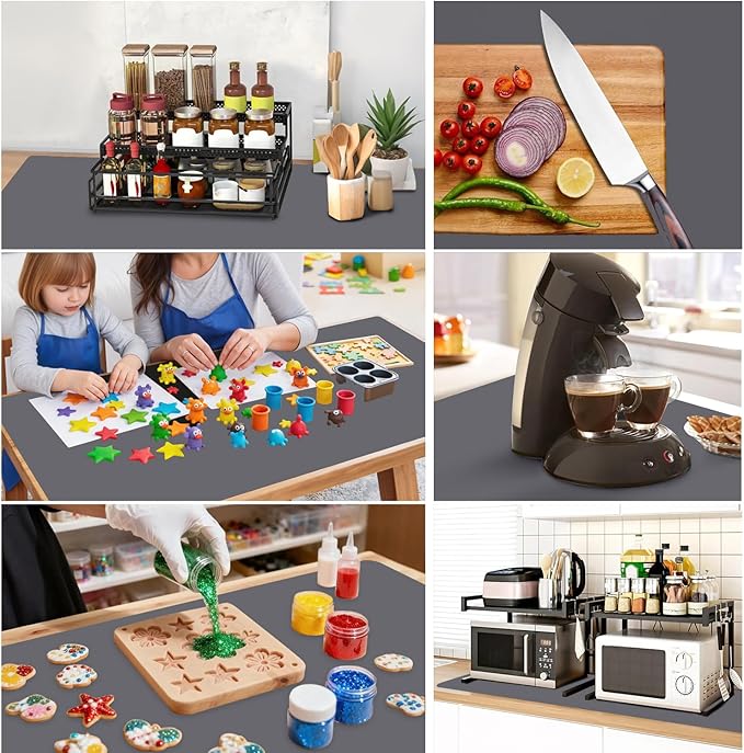Extra Large Silicone Mat for Kitchen Counter, 31.5x23.6 Inch Heat Resistant Mat Countertop Protector, Non-Stick and Thick Silicone Pad Silicone Baking Mat for Dough and Pastry, Dark Gray