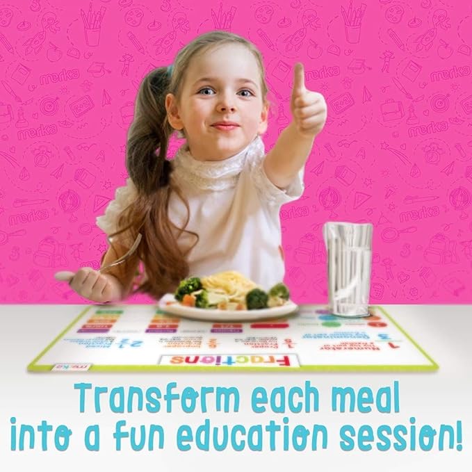 Merka 5 Pack Educational Placemat for Kids & Toddlers, Washable, Reusable, Learning Math, Addition, Subtraction, Multiplication & Division, Placemats for Dining Table,17 x 11 inches