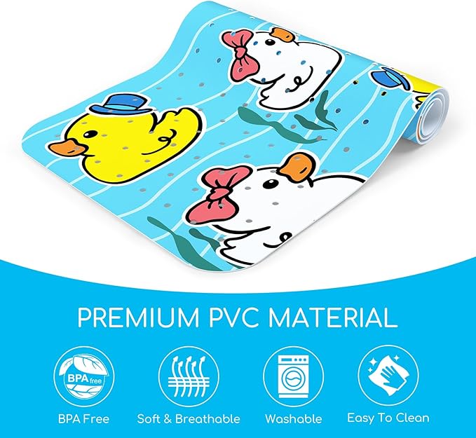 Omedecal Baby Bath Mat for Tub, Non Slip Kids Bath Shower Mat, 40 X 16 Inch Large Bathtub Mat with Drain Holes and Suction Cups for Toddlers, Machine Washable and Waterproof (Duck)