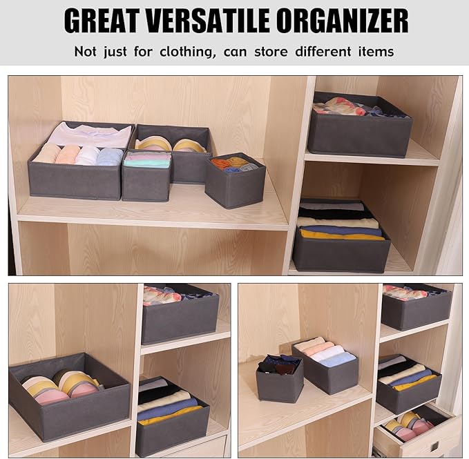 Foldable Dresser Drawer Organizers Clothes, Underwear Organizer Foldable Cloth Storage Box Drawer Divider Organizer Basket Bins for Underwear Socks, Bras, Underwear,14 Pack (Grey)