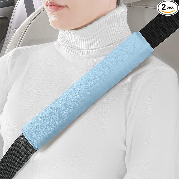 LACDL Extra Long Seatbelt Cover Super Soft Furry for Adults Kids Women & Men, Thick Plush Full Car Seat Belt Strap Cushion, Fluffy Shoulder Pad Protector, Auto Interior Accessories, Blue 10.5in, 2pcs
