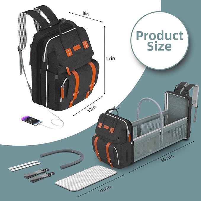 ISMGN Diaper Bag Backpack with Changing Station, Large Diaper Bag, Baby Bag, Multifunctional Diaper Bag, Black