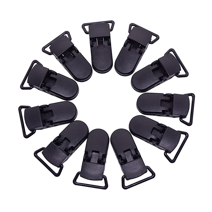 Sutoyuen 25Pcs Pacifier Clips Holders Suspender Mitten Binky Clip for DIY Dummy Chain Baby Blankets Bib Holder Suit for 20mm Ribbon (Black)