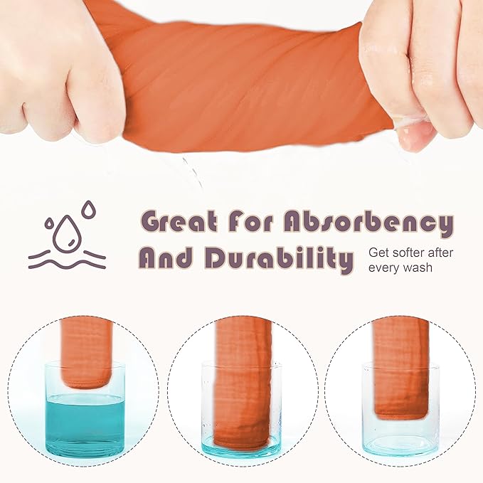 Ease Cubs Muslin Burp Cloths Large 100% Cotton Hand Washcloths for Boys & Girls, Baby Essentials Extra Absorbent and Soft Burping Rags for Newborn Registry (Vermilion, 12-Pack, 20" X10")