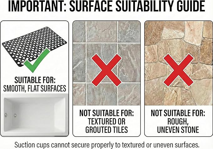 Nonslip Bath Tub Shower Mat with Suction Cups, Extra Soft TPE Bath Mat for Kids, Bathtub Bathroom Mats, Machine Washable, Smooth/Non-Textured Tubs Only, 35L x 16W Inch(Black)