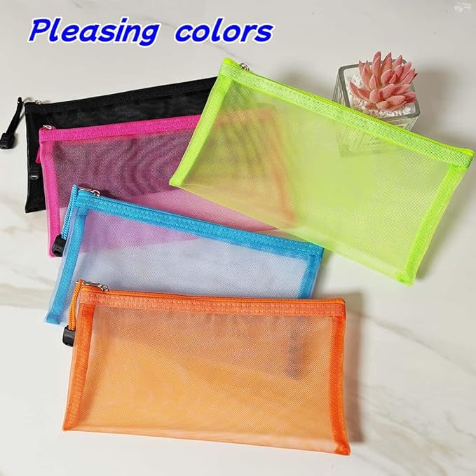 5 Pack Small Mesh Pencil Pouch Bags with Zipper, Size 8.5" x 4.5" Small Cosmetic Makeup Bag for Purse, Diaper Bag Organizing Pouches, Travel Toiletry Kit (8.5" x 4.5")