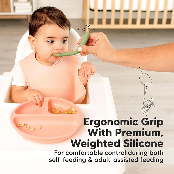 KeaBabies Silicone Baby Spoons, Self Feeding 6-12 months - 3-Pack Baby Weaning Eating Utensils, Toddler First Food Training Spoon, Infant, Kids Feeding Supplies Essential Set, Dishwasher-safe (Desert)