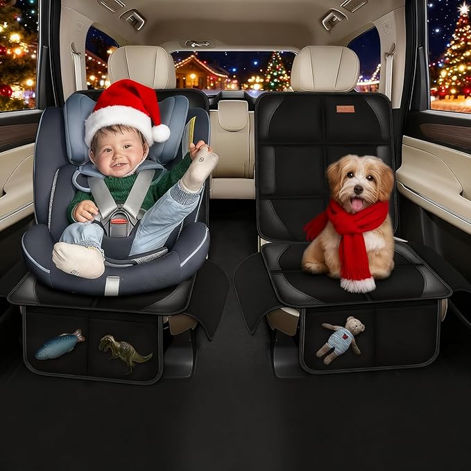 Spotmart Car Seat Protector Covers for Child Car seat mat, 600D Waterproof Non-Slip with Storage Pockets, Cushion Protectors Large Size, Prevent Dirt Scratches (Black 2)