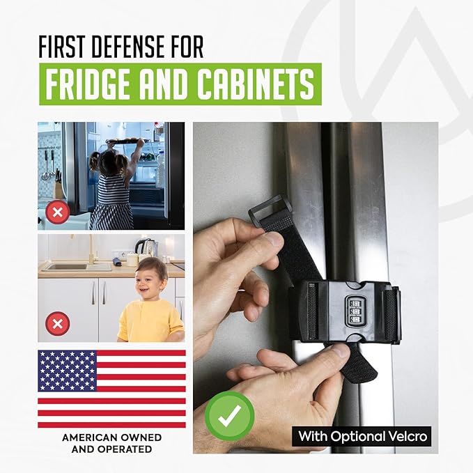 Urban August Child-Proof Refrigerator Lock with Combination - Original French Door Fridge Strap Lock for Kids, & Toddlers - Secure, Adjustable, & Easy Installation Cabinet Safety Locks - Pack of 2