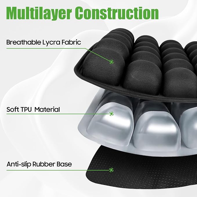 Kimburg Inflatable Travel Seat Cushion, Relieve Pessure Hips, 3D Airbag Wheelchair Pad Portable Car Seat Cushions for Office Chair, Wheelchair, Stadiums, Dining Chair