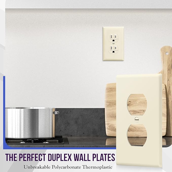 ENERLITES Duplex Receptacle Outlet Wall Plate, Size 1-Gang 4.50" x 2.76", Unbreakable Polycarbonate Thermoplastic, UL Listed, 8821-LA-10PCS, Light Almond (10 Pack)