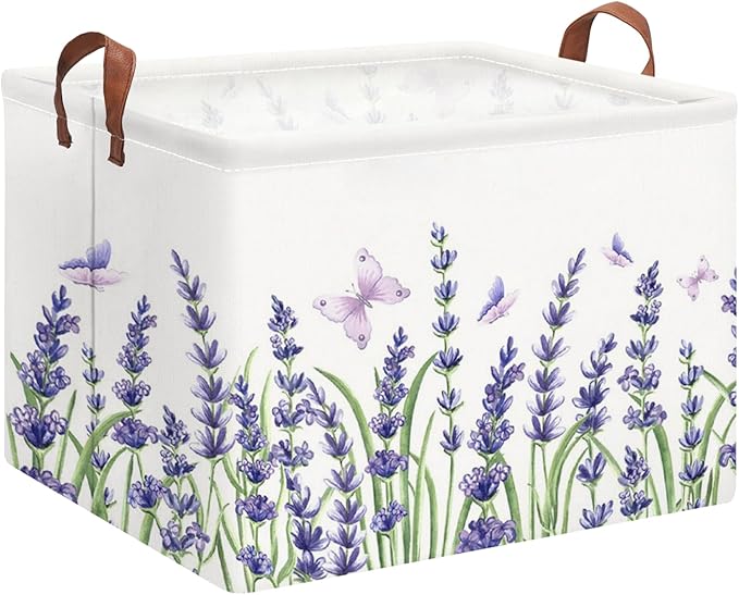 HKEC Rectangle Storage Basket with Handles,Collapsible Storage Bin,Books Box,Gift Basket(Lavender)