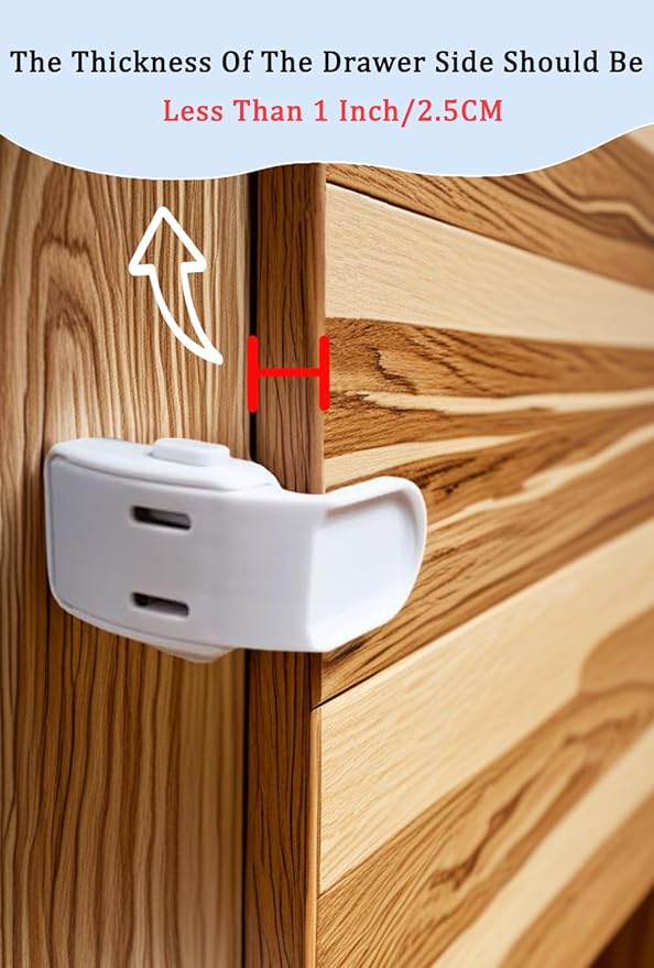 6-Pack Drawer Locks Baby Proofing, Maveek 90° Right Angle Lock For Bedside Corner Nightstand Drawer Cabinet Kitchen Cupboard Dresser Pull-out Drawers, Furniture Latch For 0-12 Month Toddler (6 White)