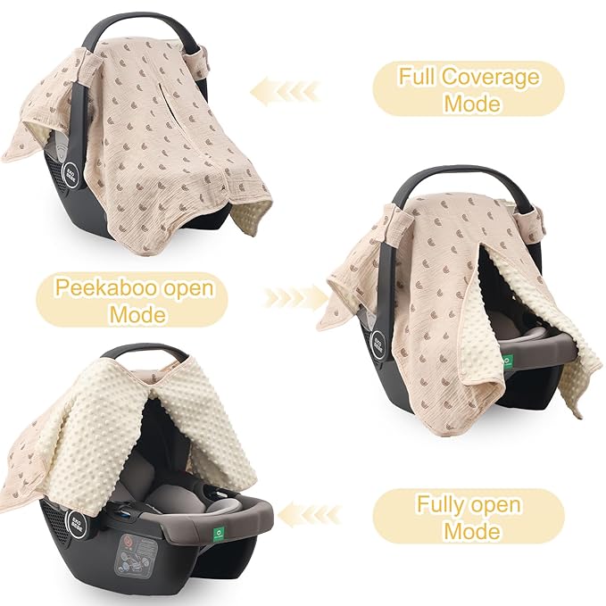 2-in-1 Baby Car Seat Cover, Baby Car Seat Canopy, Mom Nursing Cover，Easy to Install Shield，Multi-Purpose | Winter Warm & Summer Shade Use (Brown)