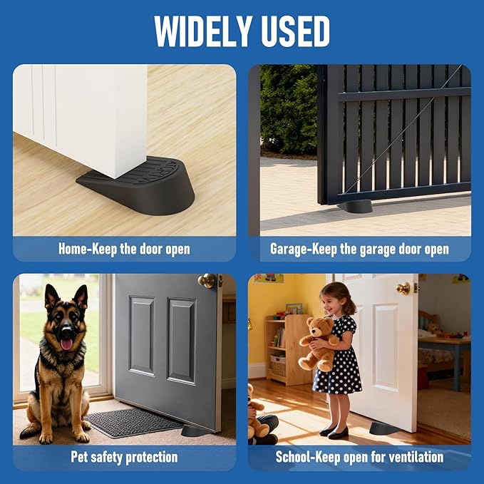 Rubber Widened Door Stopper Wedge – 2 Pack Black Door Stoppers Wedge for Bottom of Doorstop, Door Stop for Heavy Duty Doors with Self Adhesive Holder Ideal for Commercial & Home,Schools, Offices