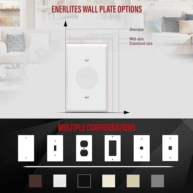 ENERLITES 1.406" Hole Single Receptacle Outlet Wall Plate, Size 1-Gang 4.50" x 2.76", Polycarbonate Thermoplastic, 8851-W, White