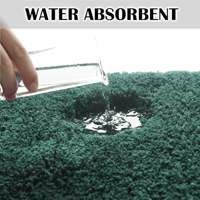Suchtale Contour Rug Non Slip Bath Mat Water Absorbent Soft Microfiber Shaggy Bath Mat Machine Washable Thick Plush U Shape Toilet Rug (20 x 24, Hunter Green)