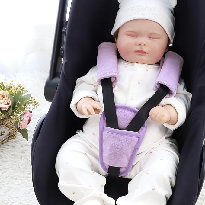 Car Seat Straps Pads for Baby Girls 3 Pieces,Super Soft Car Seat Strap Covers Kids,Man Fai Sky Infant Carseat Shoulder Pading, Hip Support for All Car Seats, Pushchair, Stroller(Purple)