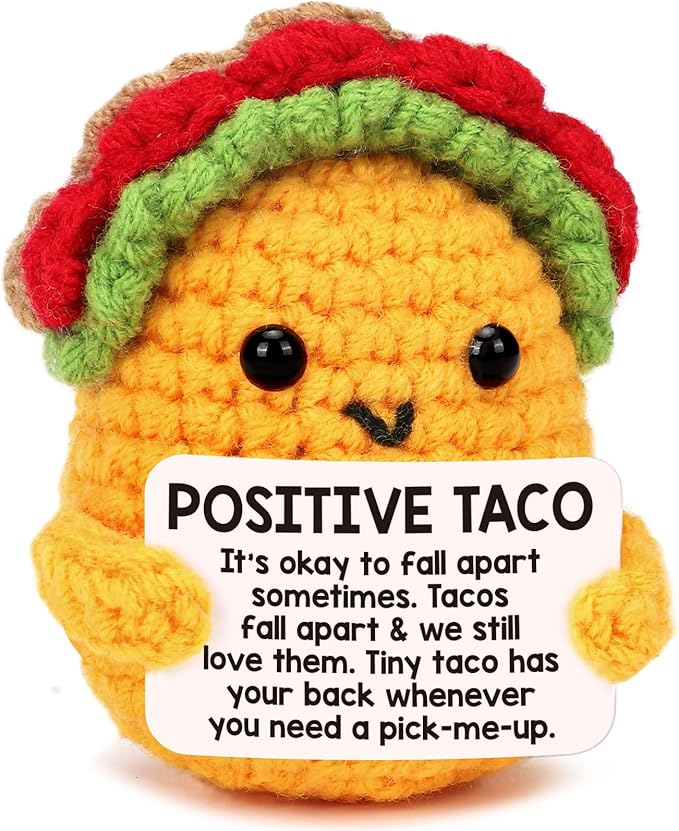 Positive Crochet Taco Birthday Gifts for Women Men Teacher Appreciation Mothers Day Graduation Gift Adult Kids Son Mom Dad Daughter Sister Friend Coworkers Self Care Card Inspirational Support
