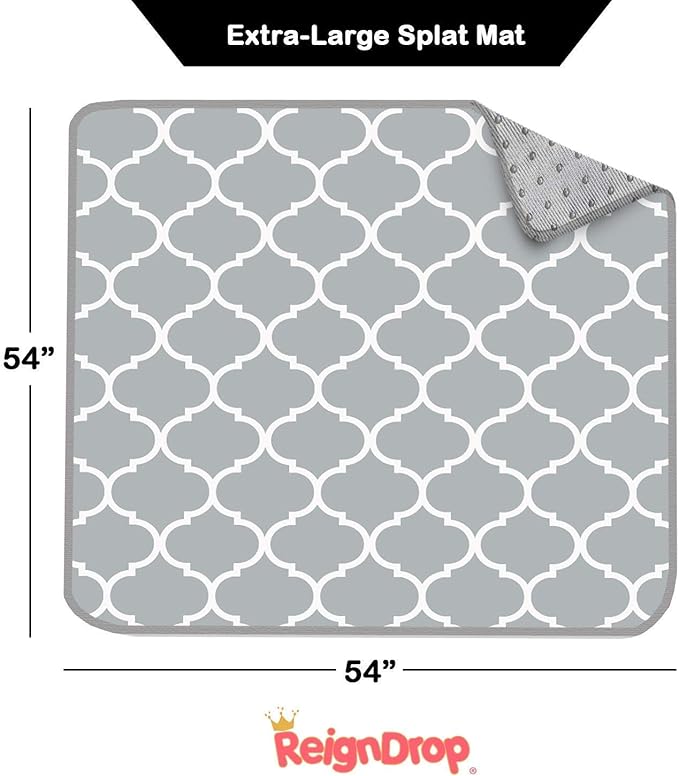 54" XL Splat Mat for Under High Chair- Creative Design for Art Floor Cover, Food Spills for Baby or Toddler. Non Slip, Waterproof, Machine Washable, Durable, Reusable (Lattice)