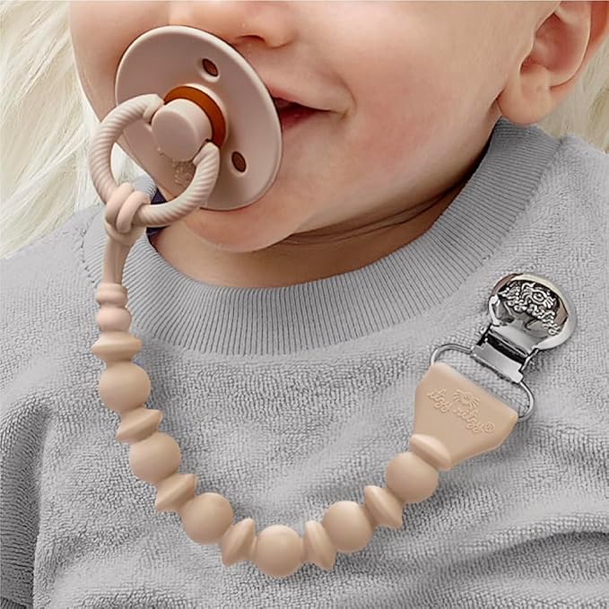 Itzy Ritzy Silicone Pacifier Clip – 100% Food Grade Silicone Pacifier Strap with Clip Keeps Pacifiers, Teethers & Small Toys in Place – Features One-Piece Design & Cord (Toast)
