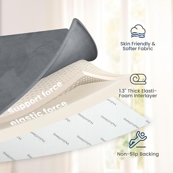 Huloo Sleep Baby Play Mat for Floor,1.3" Thick Elasti-Foam 47"×47" Playpen Mat for Tummy Time,Water Repellent Soft Coral Velvet for Toddler,Infant,Kids,Non-Slip Backing Safe for Crawling(Dark Grey)