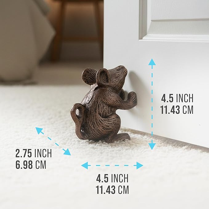 Comfify Cast Iron Mouse Door Stop – One Vintage Rustic Wedge for Bedroom, Bath, or Entry – Rustic Brown Finish