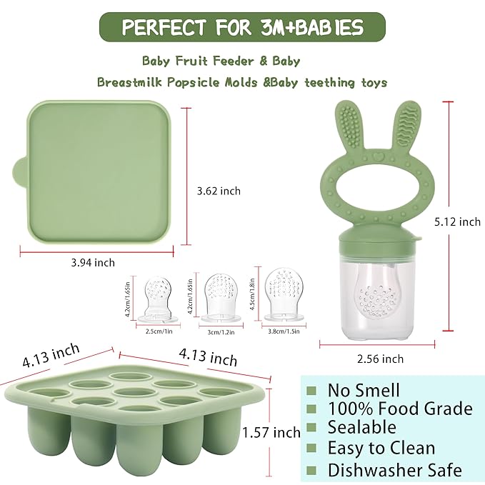 Easter Bunny Baby Breastmilk Popsicle Molds & Baby Fruit Feeder,Infant Food Freezer Tray Storage Containers, Silicone Teething Pacifier Feeder and Teether for Babies,Silicone Feeder