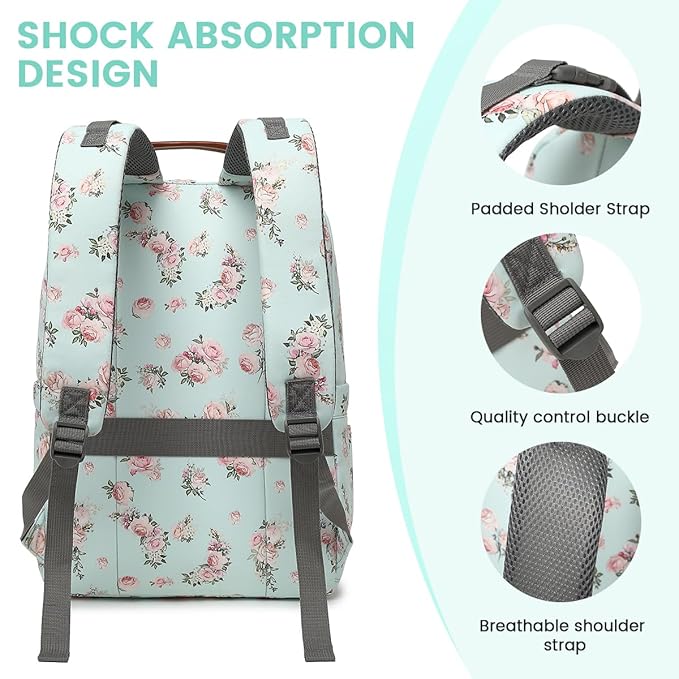 BILLITON MASHI Diaper Bag Backpack, Large Baby Nappy Bags with Portable Changing Pad for Boys and GirlsMultifunction Travel Baby Bag for Moms Dads, Shower Gifts Waterproof and Stylish，Flower Green