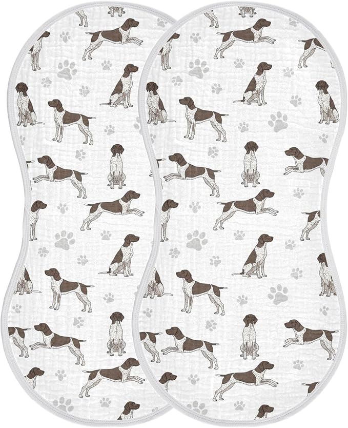 Qinllo 2 Pack Muslin Burp Cloths German Dogs White Cotton Baby Burp Cloths Ultra Absorbent Soft Burping Cloth Washcloths for Baby Boys Girls 22x11 Inch
