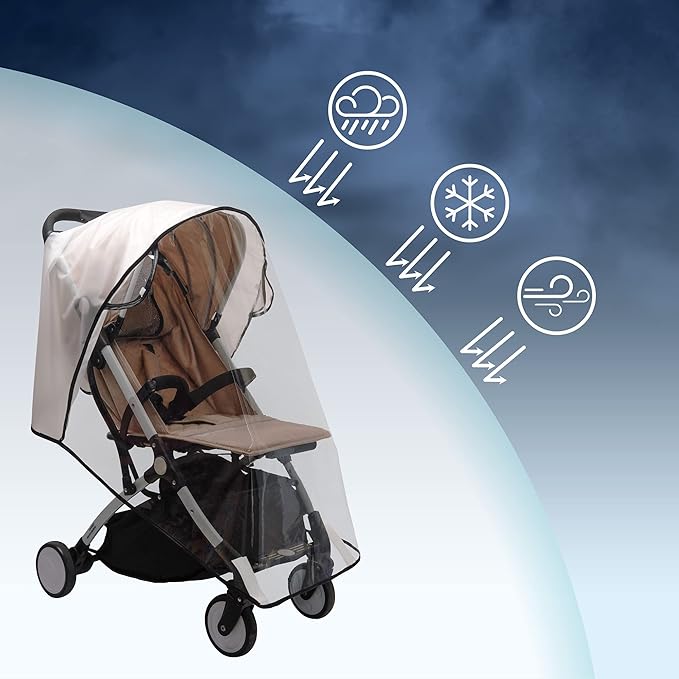 Bemece Universal Stroller Rain Cover - Waterproof Windproof Travel Weather Shield Thick & Durable Protect from Dust and Snow with Breathable Ventilation Mesh Clear Visibility Baby Travel Accessories