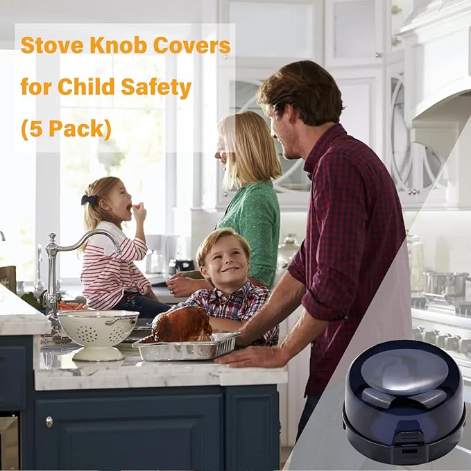 5-Pack Stove Knob Safety Covers,Upgraded Press Gas Stove Knob Locks,Durable Design Childproof Oven Knob Locks for Babies and Pets, Sticky and Easy to Install,Black