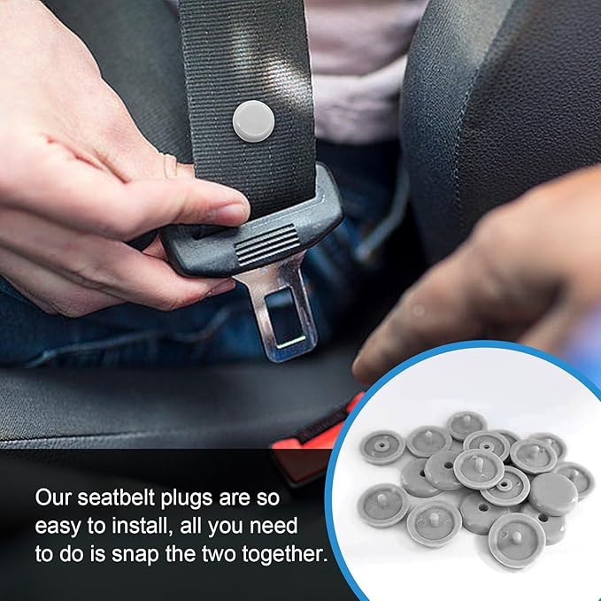 Augeny 10 Sets Seat Belt Button Stop, Plastic Seat Belt Stop Clips, Universal Snap-On System Seatbelt Buckle Stopper Button Kit, Prevent Buckle from Sliding Down, No Welding Required (Gray)